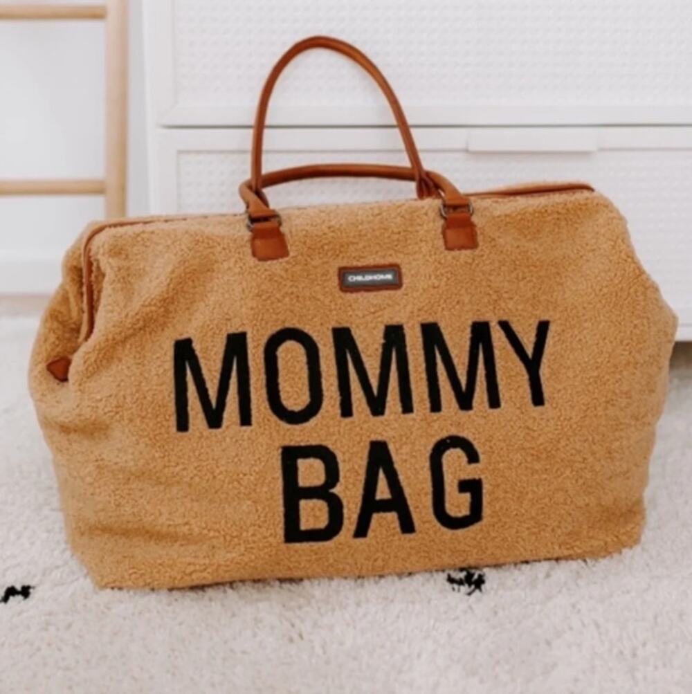 Childhome Teddy Mommy Bag Brown Fuzzy Diaper Travel Duffle NWOT